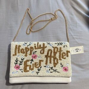 Embroidered Cream and Gold Chain Strap Bag